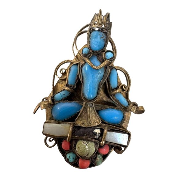 Vintage Turquoise and Gold Goddess Pendant - Picture 1 of 3